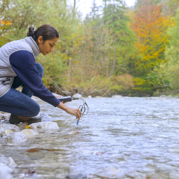 Biologist measures water in Slovenia